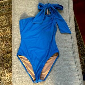 J. Crew Bow one-shoulder one piece, blue, size 10